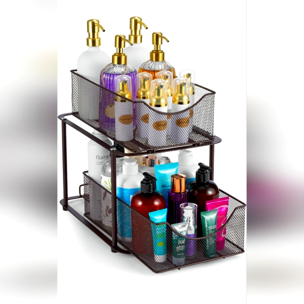 2 Tier Metal Under Sink Organizer for Bathroom or Kitchen